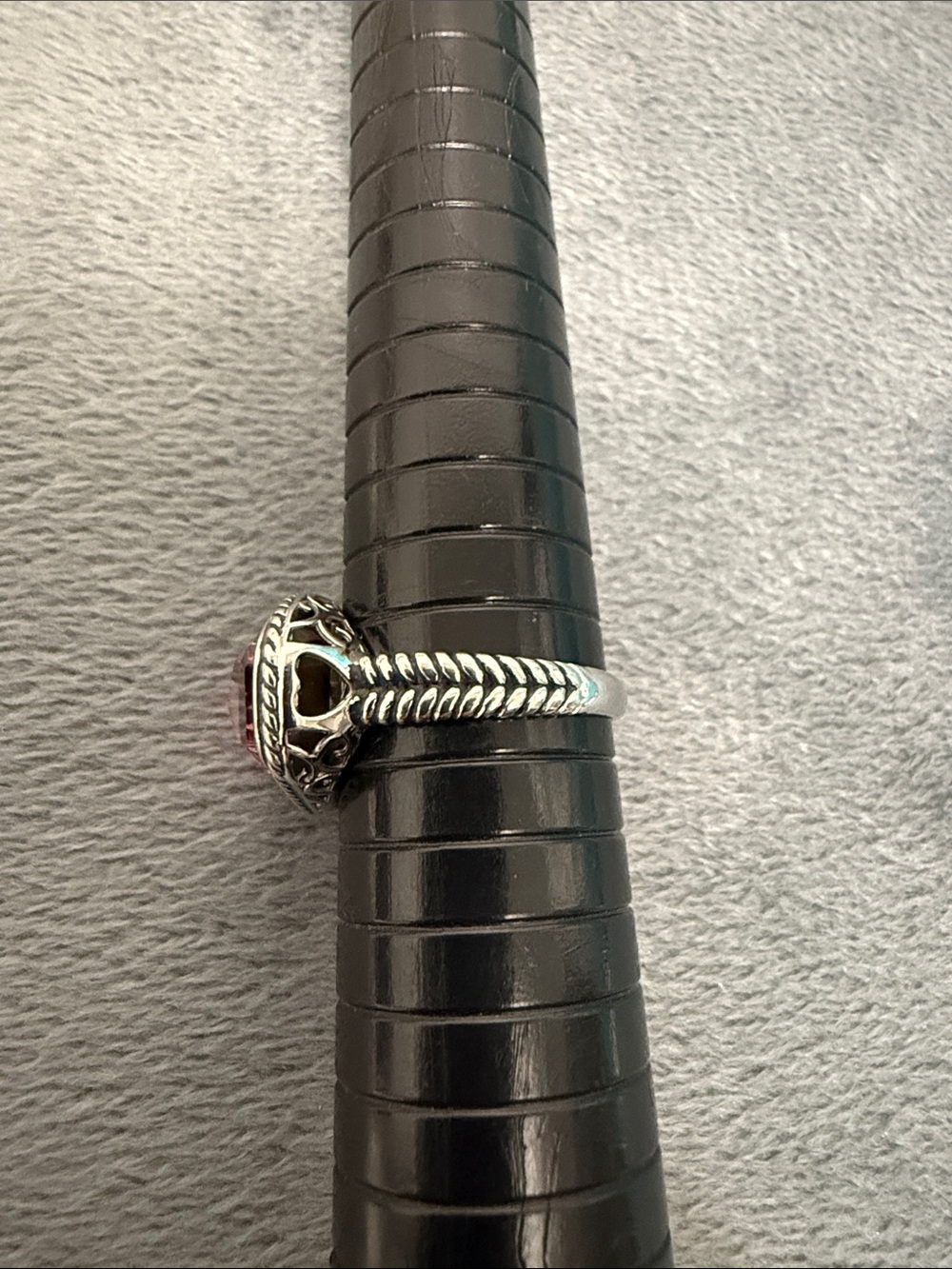 Silver Rope-Edge Pink Stone Statement Ring - Picture 2 of 5